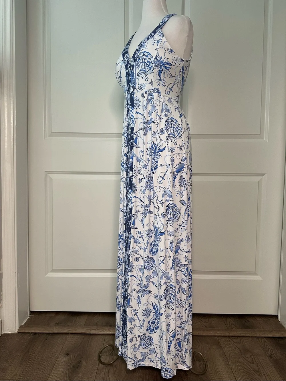 Lilly Pulitzer Carmilla Sleeveless Jersey Maxi Dress Resort White Blue Size 10 - Picture 3 of 14